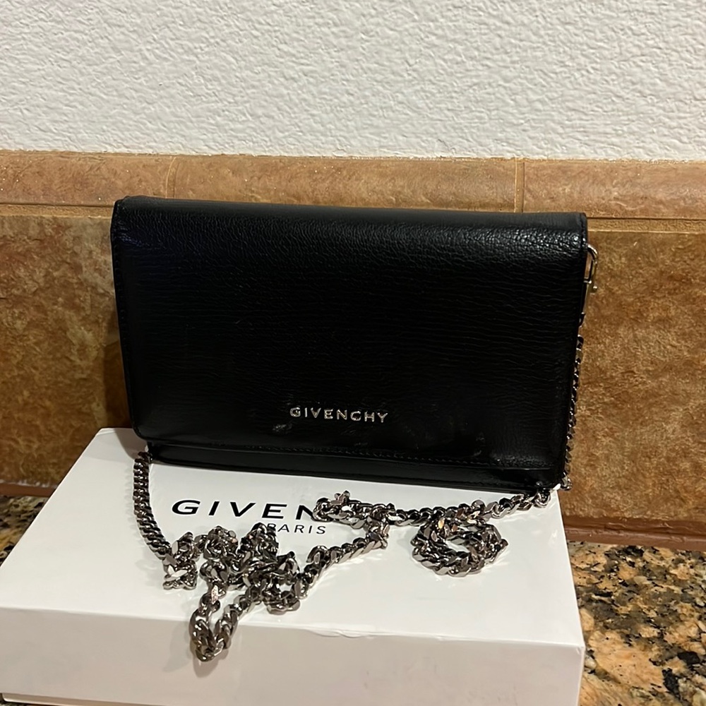 Givenchy Black Leather wallet chain